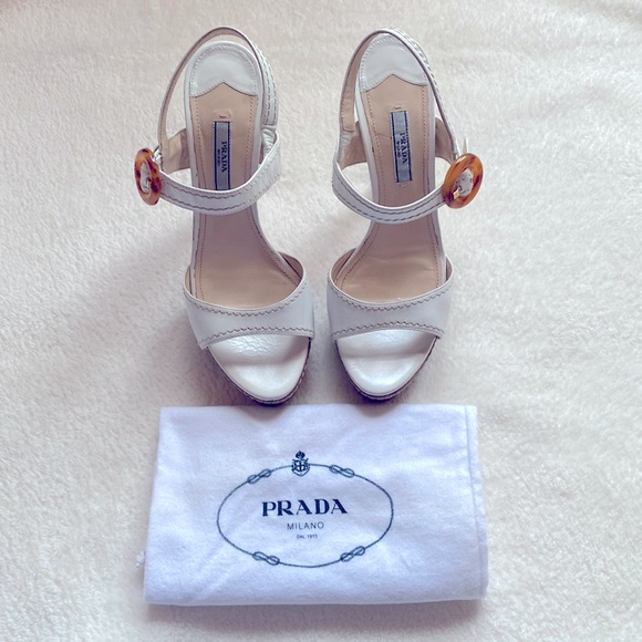 Prada Shoes - Authentic Prada White Ankle Strap Heels size 38